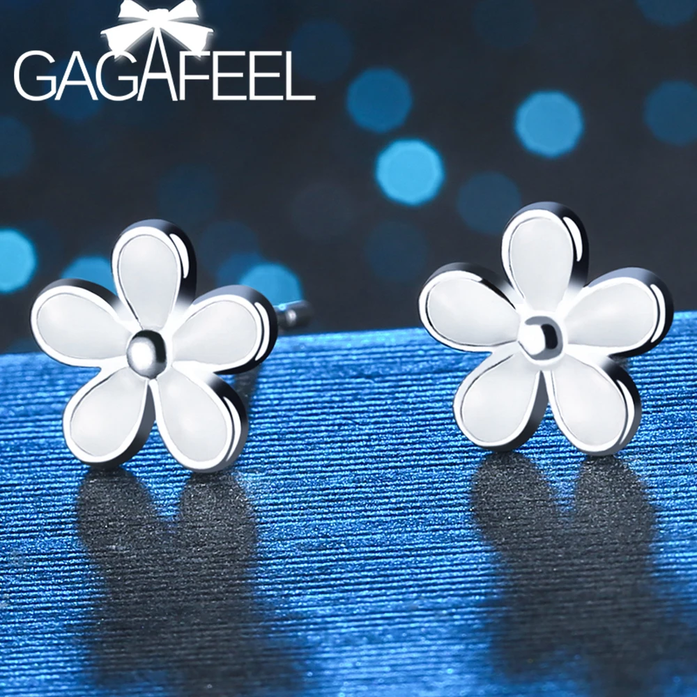 GAGAFEEL Genuine100% Настоящее чистое серебро 925 пробы Серьги Белый цветок серьги для женщин девушек дамы цена