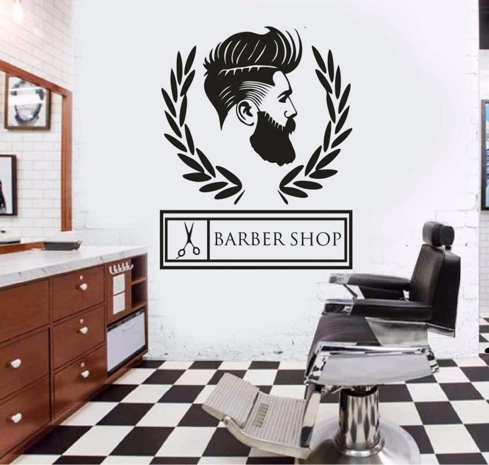 Наклейка на стену с логотипом Barbershop, Виниловая наклейка на стену для парикмахера, Виниловая наклейка на стену, Виниловая наклейка на стену AZ093