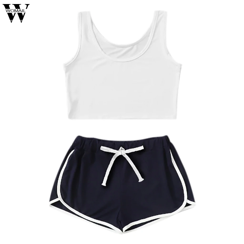 

Womail Women Suits & Sets Summer Sexy Casual Women Fashion Solid Sleeveless Vest Splice Sports Pant Top Shorts Set 2019 Ju08