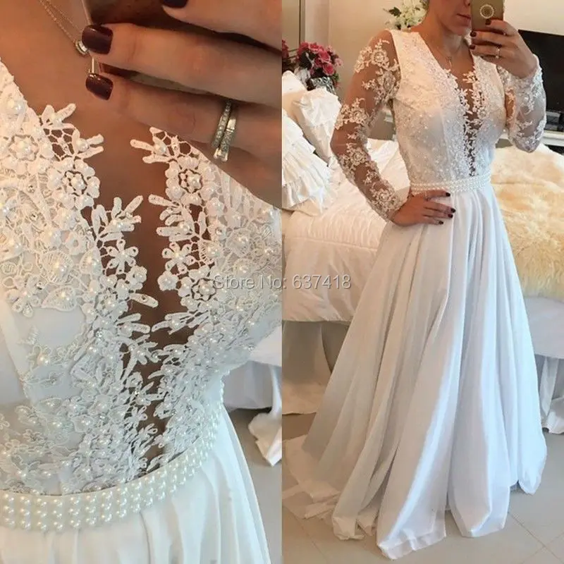 

Robe De Soiree Vestido De Noche Long Sleeve Prom Dresses White Prom Dress Ivory with Lace Appliques