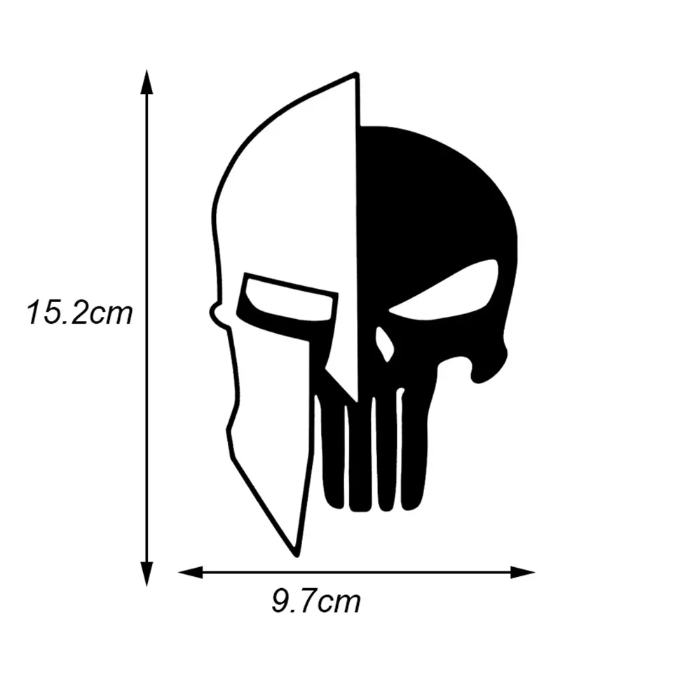 9.7CMX15.2CM Sparta Helmet Punisher Skull Vinyl Motorcycle Decals Car Sticker BlackSilverLaser (1)