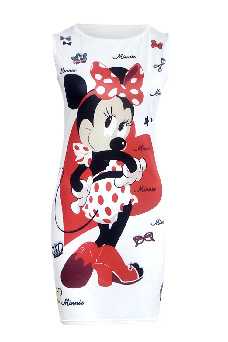 

Summer new fashion anime print ladies bag hip slim dresses round neck stitching pullover sleeveless mid-waist women's dresses