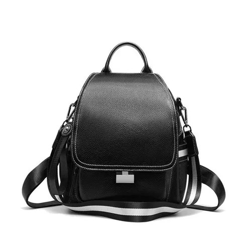Black FoxTail& Lily Korean Style Women Soft Genuine Leather Backpack Elegant Ladies Wide Strap Shoulder Bag Casual Travel Backpacks - Цвет: Black