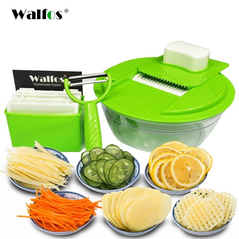 

WALFOS Mandoline Vegetable Slicer Dicer Fruit Cutter Slicer With 4 Interchangeable Stainless Steel Blades Potato Slicer Tool