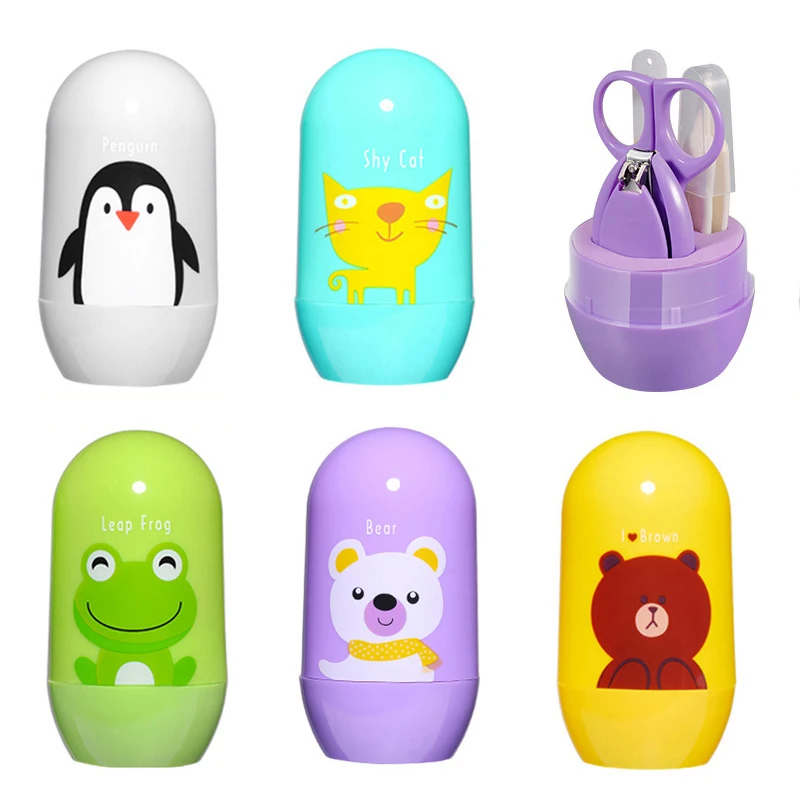 

4Pcs Baby Nail Care Set Infant Finger Trimmer Scissors Nail Clippers Cartoon Animal Storage Box for Travel Kids Healthcare Kits