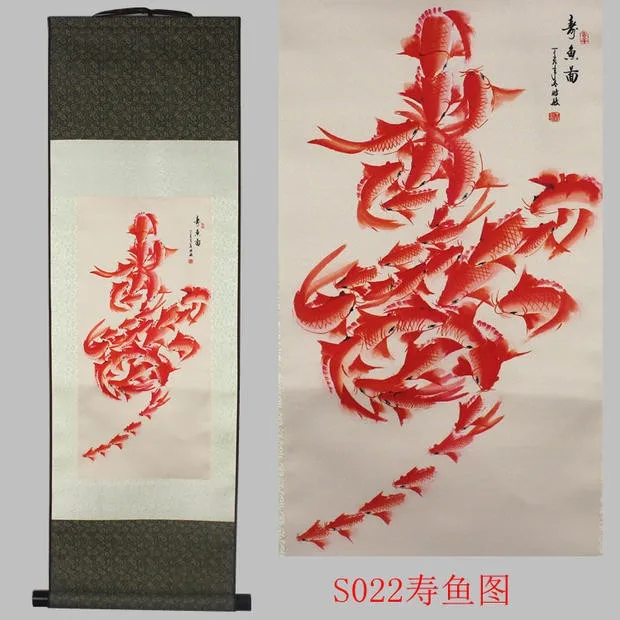 Fish life word character design silk painting decorative painting Chinese characteristics new special gifts wholesale