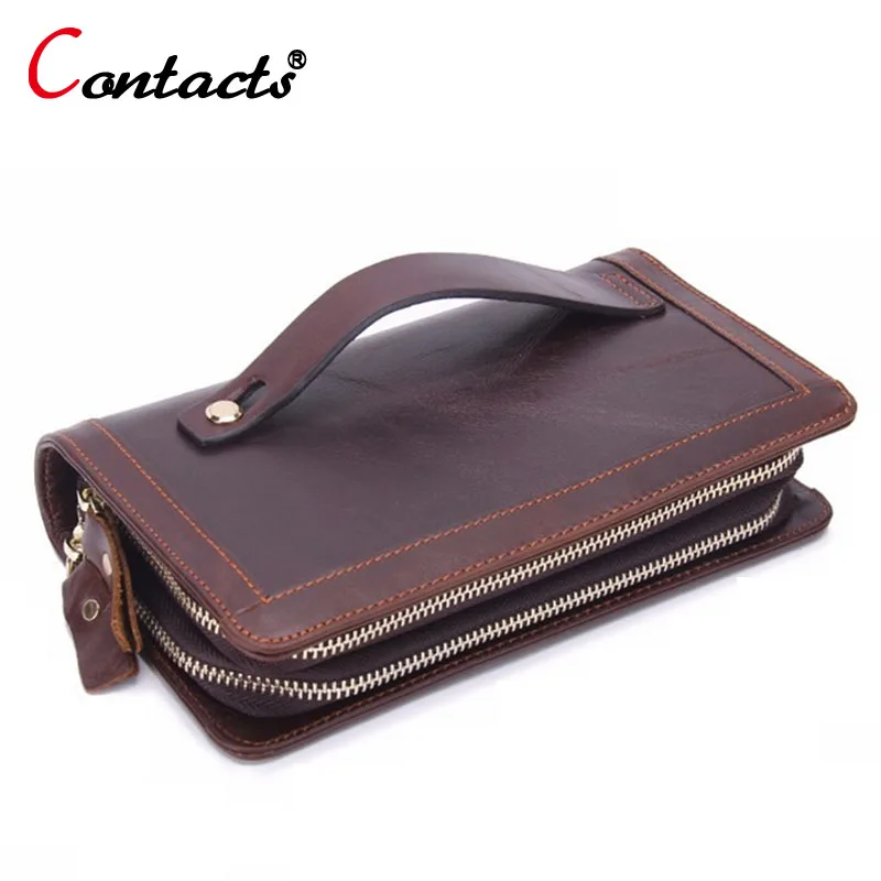 CONTACT S big long Genuine Leather wallet men coin purse male Clutch Bag Handy phone travel