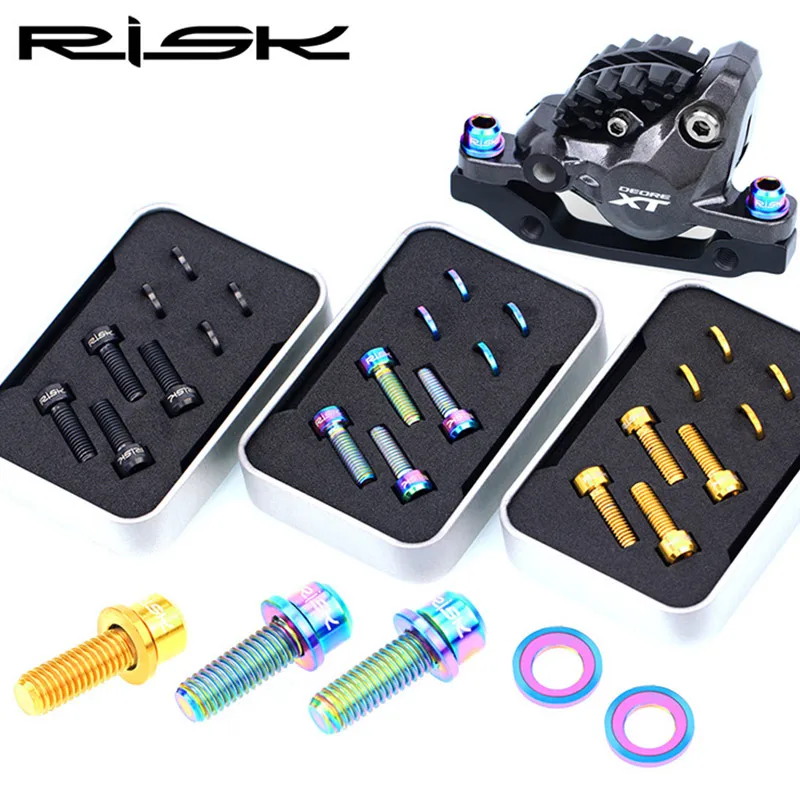 

RISK 4pcs M6x18mm Titanium Alloy Mountain Bike Disc Brake Fixing Bolts Screws with Grooved Washer for MTB Bicycle SLX XT Clamp