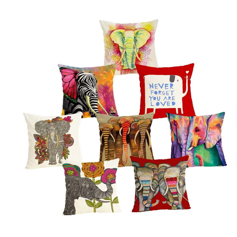 

Elephant Cushion Cover Animals Pillow Cases Linen Car Decorative Pillowcase Large floor Sofa Home Throw Pillows 43x43cm