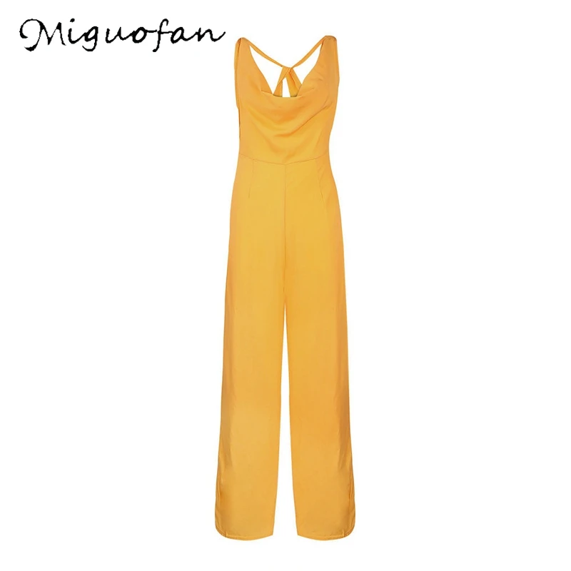 Miguofan Jumpsuit For Women Strap Cross Solid Yellow Sexy Backless Bodysuit Summer Fashion Rompers Womens Jumpsuit 2019 New 