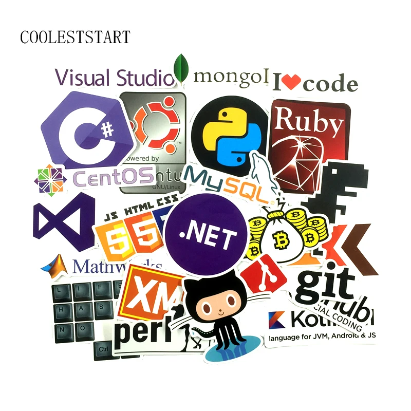 23 Pcs Internet Programming Java JS Php Html Cloud Docker Bitcoin Language APP Logo Cool Stickers for Laptop Car Phone Stickers