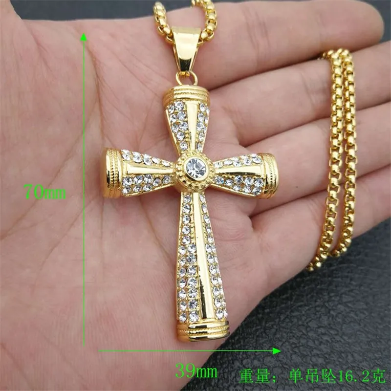 Men Gold Color Cross Necklaces Wholesale Crucifix Pendant Women Jewelry Fashion Jesus Decoration Dress 45cm By 3mm