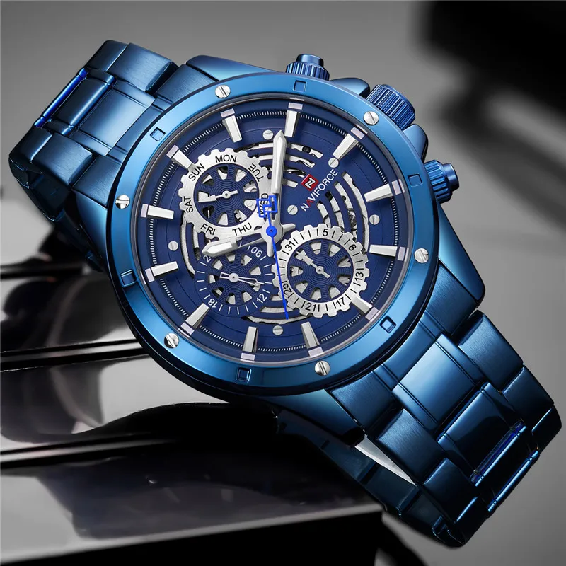 Мужские часы NAVIFORCE от ведущего бренда, роскошные спортивные водонепроницаемые военные наручные часы, полностью Стальные кварцевые мужские часы 9149