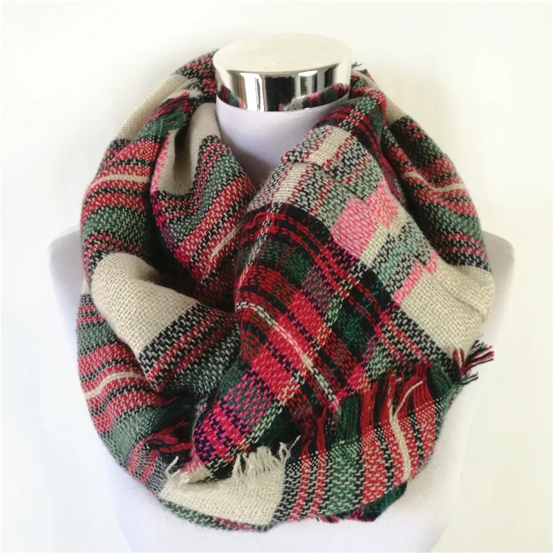 New Fashion Plaid Blanket Scarf Neck Warmer Acrylic Loop Scarf Popular