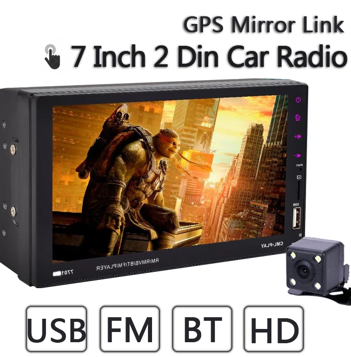 2 din 7 сенсорный зеркальный экран автомобиля MP5 радио 9 языков зеркало для Android Bluetooth FM TF USB камера заднего вида стерео - Цвет: with camera