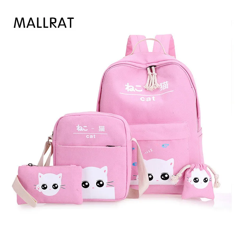 MALLRAT Pink Cat Backpacks for Girl Print Anamals Bagpack for School