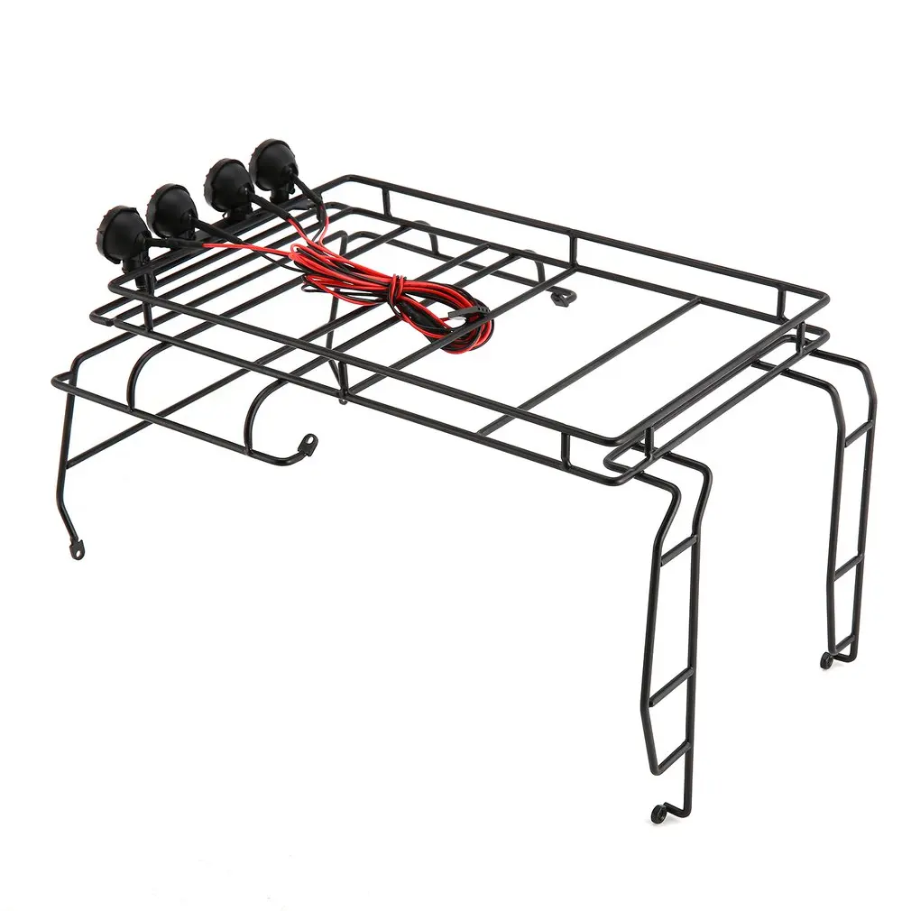 Из Металла багажник на крышу с 4 светодиодный свет для 1/10 осевая SCX10 Defender 90 D90 Модель автомобиля Моделирование Радиоуправляемая машина