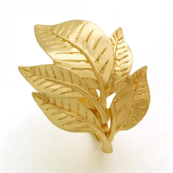 6pcs Golden Napkin Buckle Rings Leaves Shaped for Wedding Banquet Dinner Table Decor@LS
