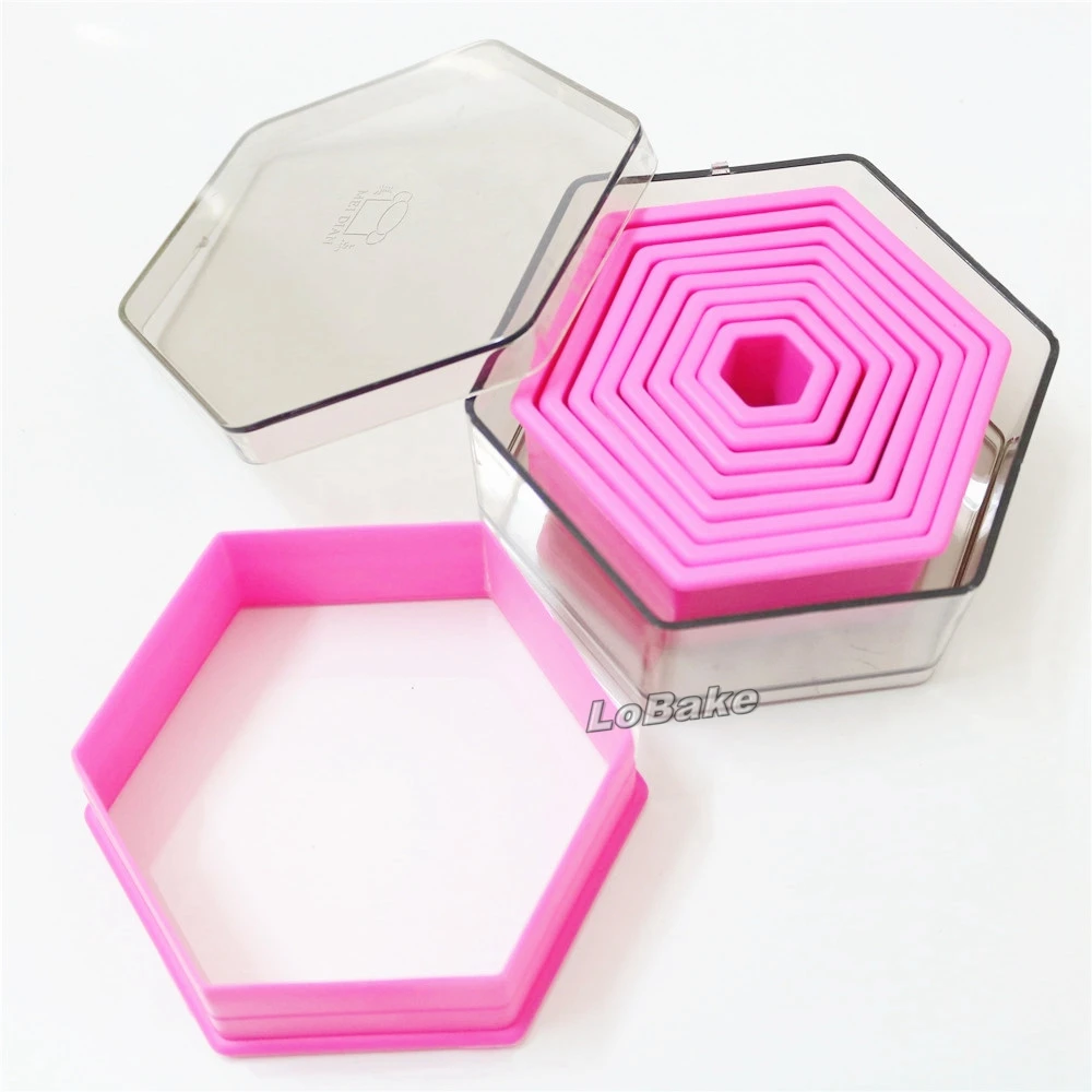 

(9pcs/set) Flat edge Hexagon Shaped PP plastic material fondant biscuit dough cutter tiramisu molds for baking and pastry tools