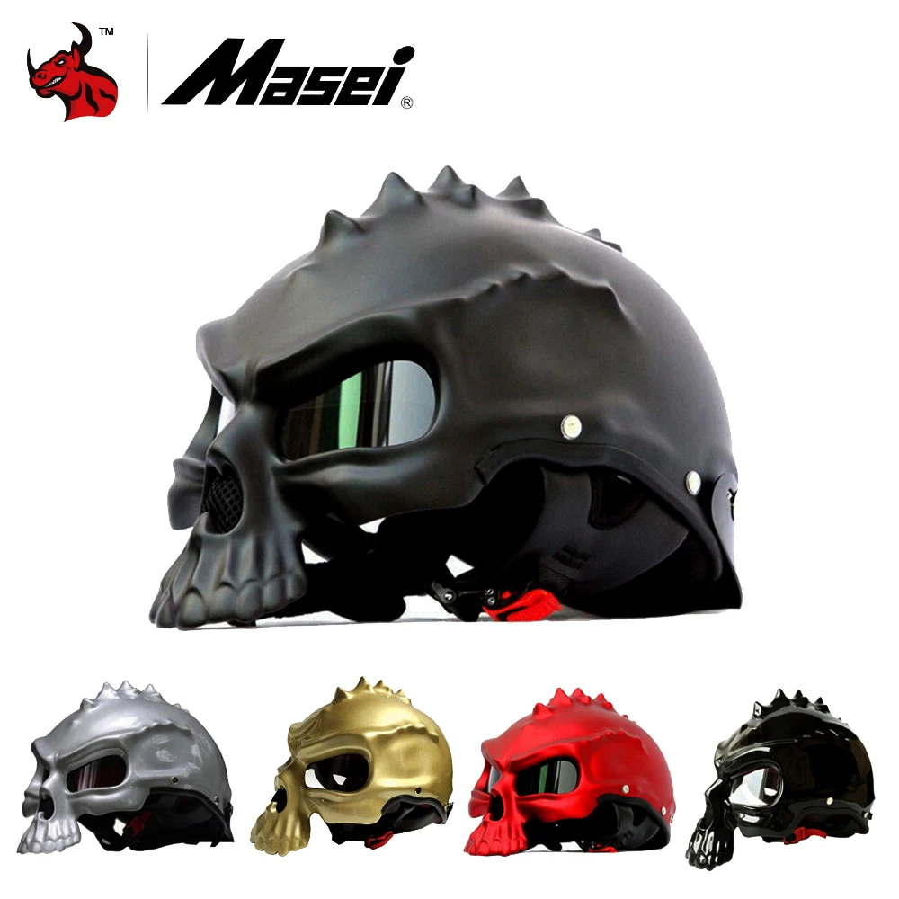 

Masei Skull Motorcycle Helmet Novelty Retro Casque Motorbike Half Face Helmet Moto Helmet Open Face Helmet Visor 10 Color