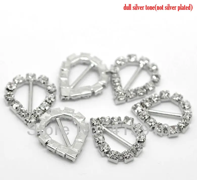 

Free shipping- 5PCs Silver Tone Teardrop Wedding Invitation Rhinestone Ribbon Slider Buckles 18mmx15mm M00429