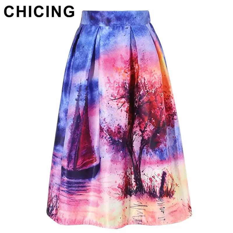 CHICING 2016 Designer Skirts Women Summer Watercolor Abstract Printed