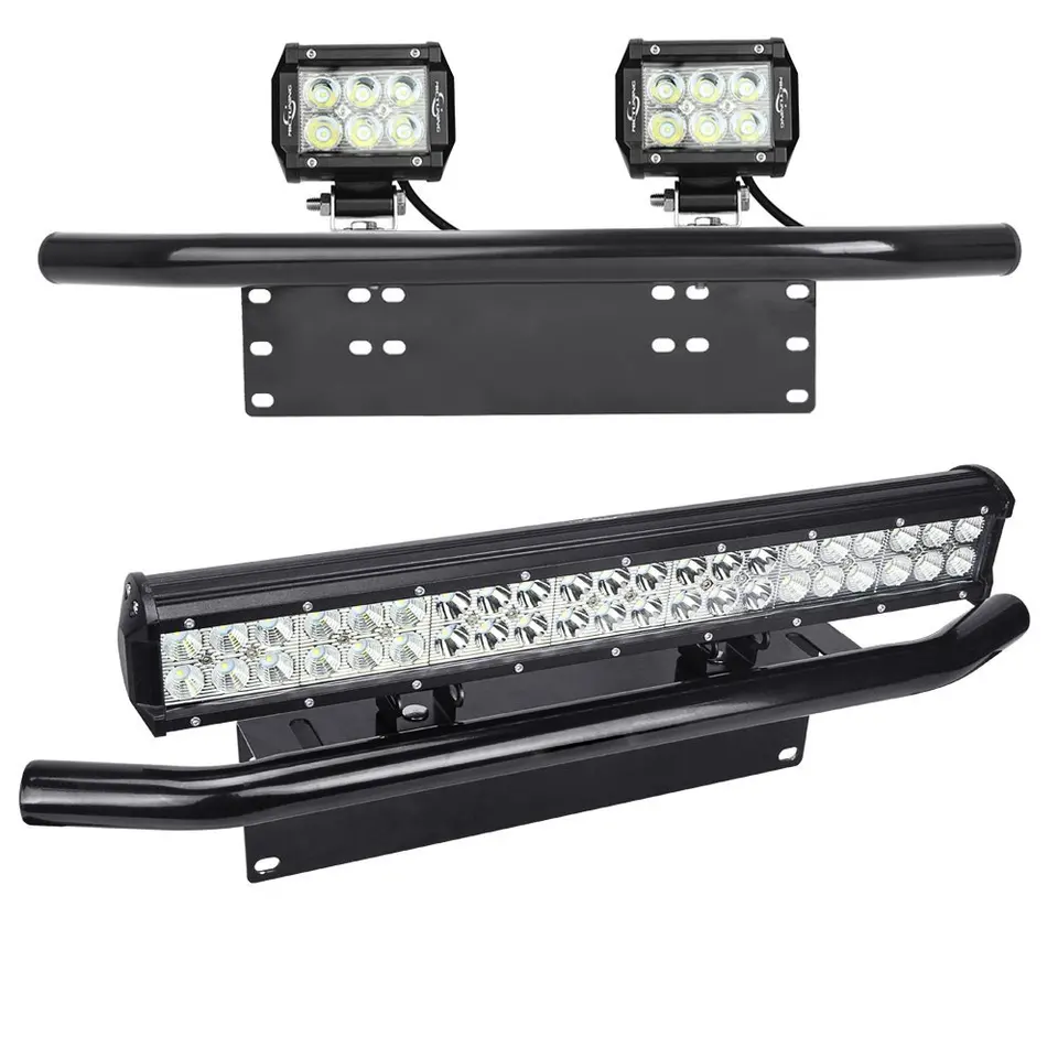Support Universel De Plaque D'immatriculation Alliage Noir Pare-chocs Avant Barre Led Et Feux De