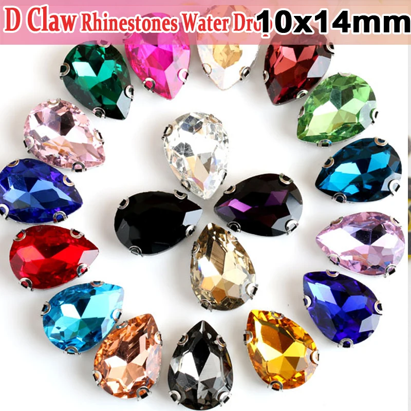 D Claw AB Clear Crystal TearDrop Evening Dress Decorations Sew On