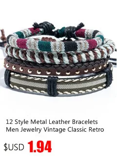 Wholesale 4pcs/lot Handmade ethnic tribal genuine rope wrap charming male pulsera black brown braided leather bracelets bangles