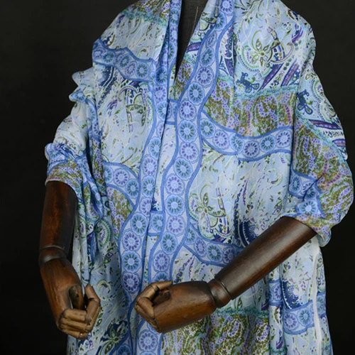 

Blue Vintage abstract print 60% silk 40% cotton blended fabric 11momme 140cm width,SCT255