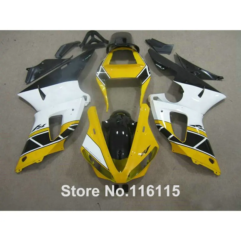 

Full injection molding High quality fairings set for YAMAHA YZF R1 2002 2003 yellow white black ABS Fairing kit 02 03 KN20