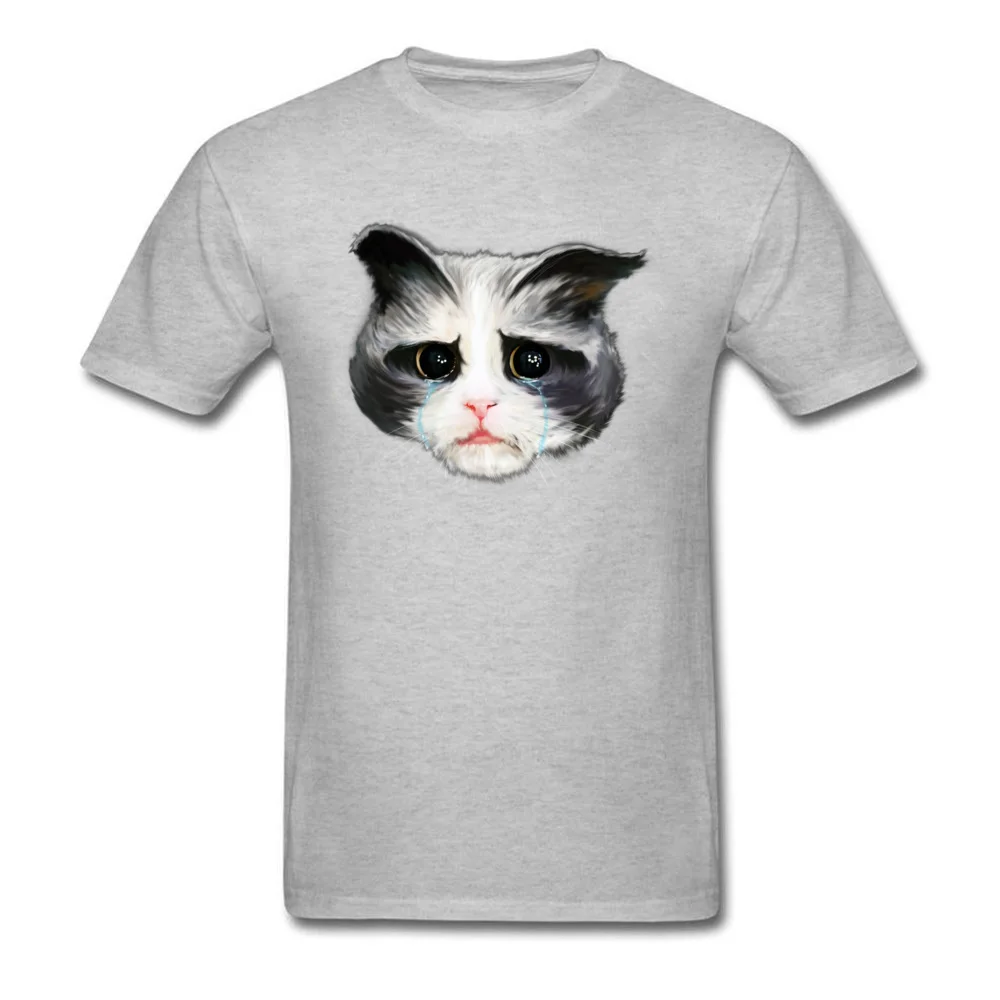 New Design Man T Shirts Sad Cat Casual Tops & Tees 100% Cotton Short Sleeve Fashionable Sweatshirts Round Collar Sad Cat grey