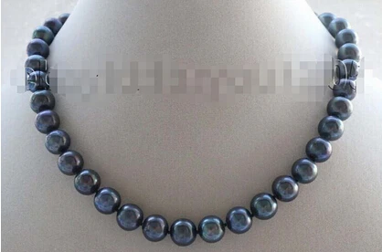 

Free shipping >>@ >814 17" Genuine Natural 12mm Round Black Pearl Necklace