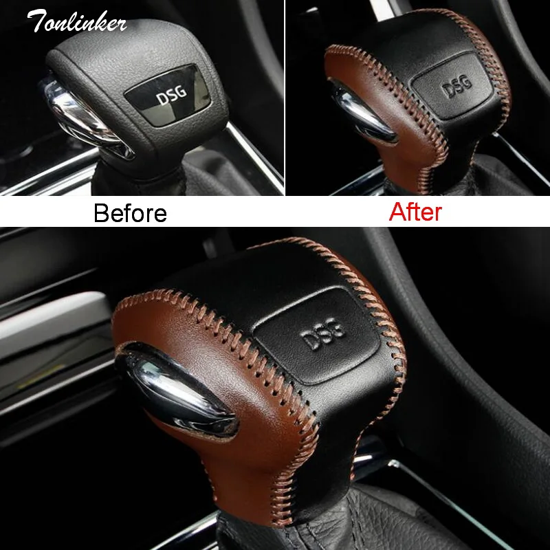 

Tonlinker Cover Stickers for SKODA KODIAQ 2017-18 Car Styling 1 PCS Leather Gear Shift Collars Head Decoration Cover Sticker