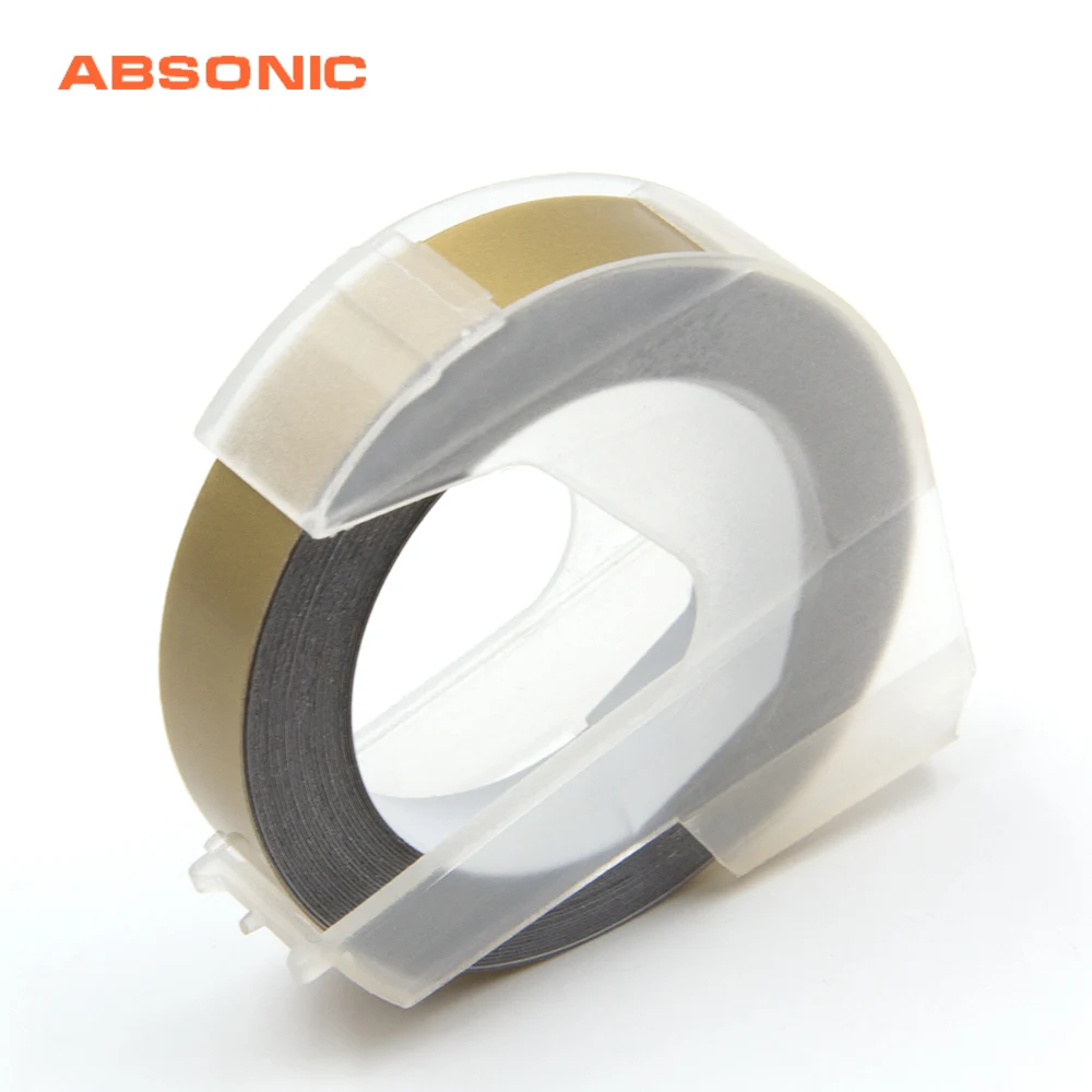 

Absonic 1pcs 9mm Gold Color Tapes For DYMO Embossing Label Maker Colored Cartridges 3D Plastic Embossing Labels Self-Adhesive