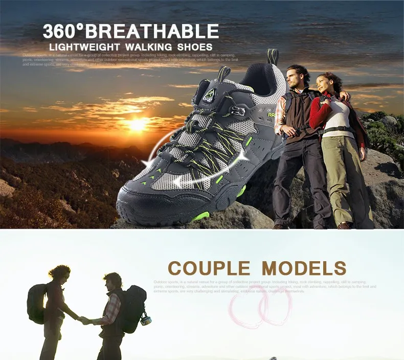 Rax/Мужская и Женская дышащая прогулочная обувь для мужчин; легкий поход; треккинговые женские ботинки; Мужская и женская походная обувь