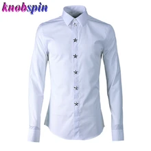 Металлическая пятизвездочная Мужская рубашка с порогом спереди Классическая однотонная с длинным рукавом Тонкая Повседневная 80% хлопчатобумажная сорочка homme деловые рубашки