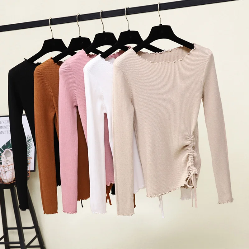 

2018 Autumn Women Fashion Korean Sweater Women Casual Long Sleeve Slim Drawstring Knitted Sweater Winter Jumpers Ladies Pullover