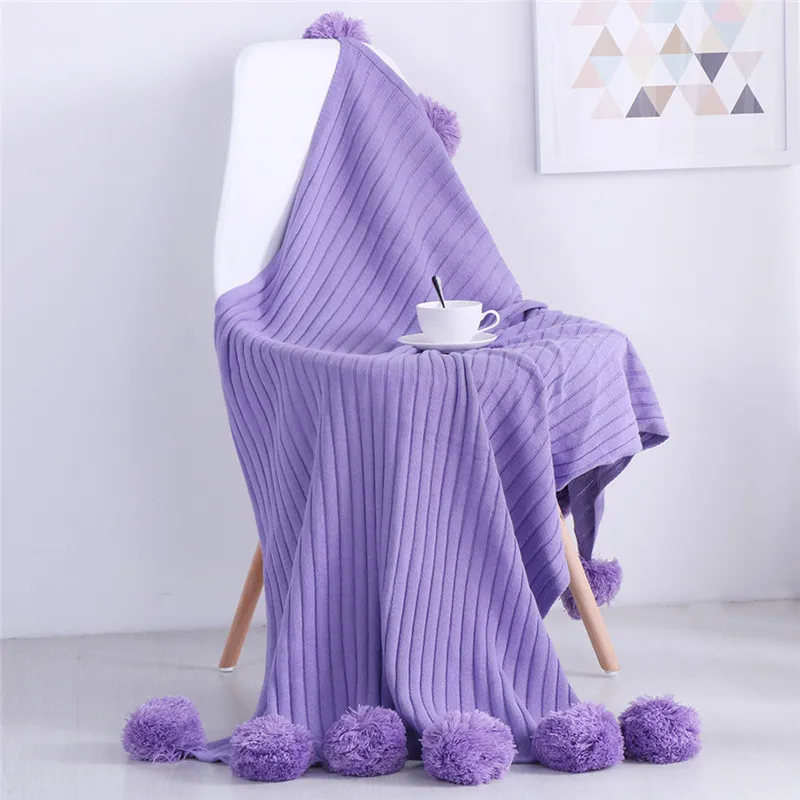 

Modern Style Deep Purple Stripes Pattern Cotton Blankets For Beds Fleece Warm Sleeping Bedspreads Sofa Plane Travel Blanket Soft