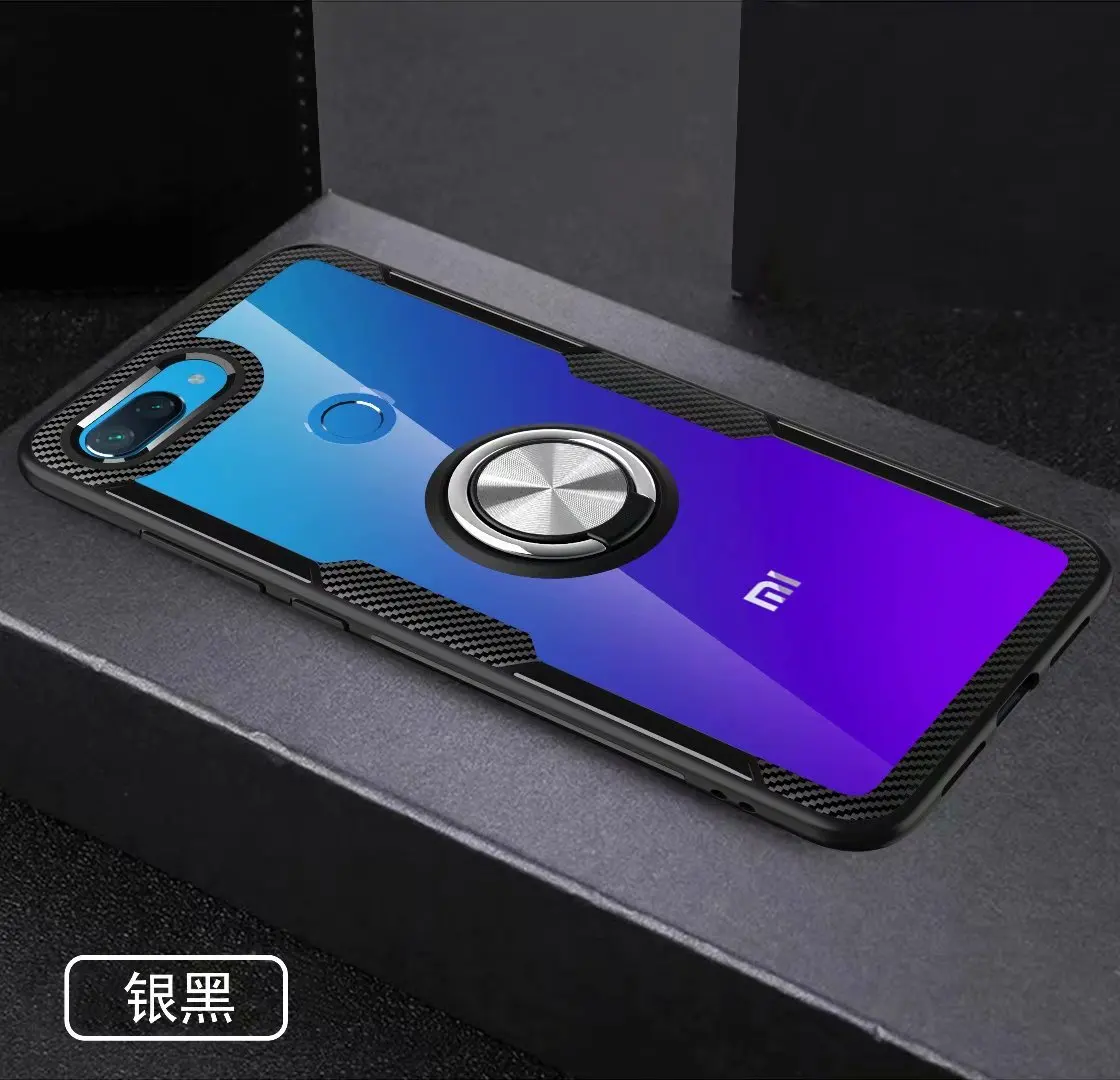 Для xiaomi mi 8 Lite чехол с кольцом-подставкой магнит прозрачный противоударный защитный чехол на заднюю панель для xiaomi mi 8 lite оболочка - Цвет: Silver Ring