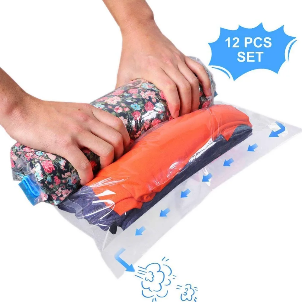 

12 pcs Vacuo Foldable Storage Bag Luggage Organizer 3Size 50X70cm 40X60cm 35X50cm Vacuum Bags for Clothes Saver Space Anti-dirty