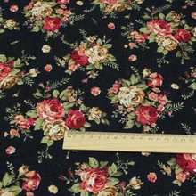 Хлопок/лен Diy ткань в стиле кантри ручной работы/классический черный цветок розы печать лоскутное украшение ремесла Ткань для шитья