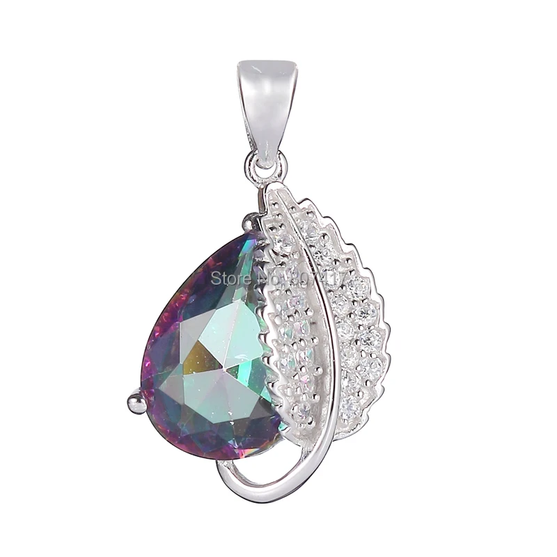

Eulonvan Noble Generous Classic Fine Jewelry Rainbow Mystic Cubic Zirconia 925 sterling Silver Beautiful leave Pendants S--3728