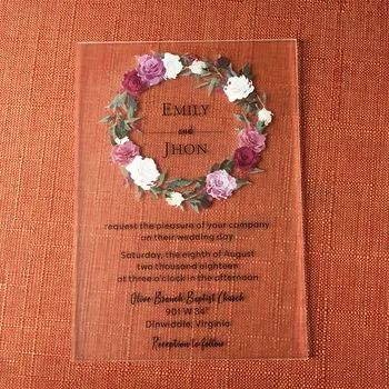 

20sets Per Lot Customized Rustic Floral Watercolor Style 5x7inch Frosted Acrylic Wedding Invitation Card