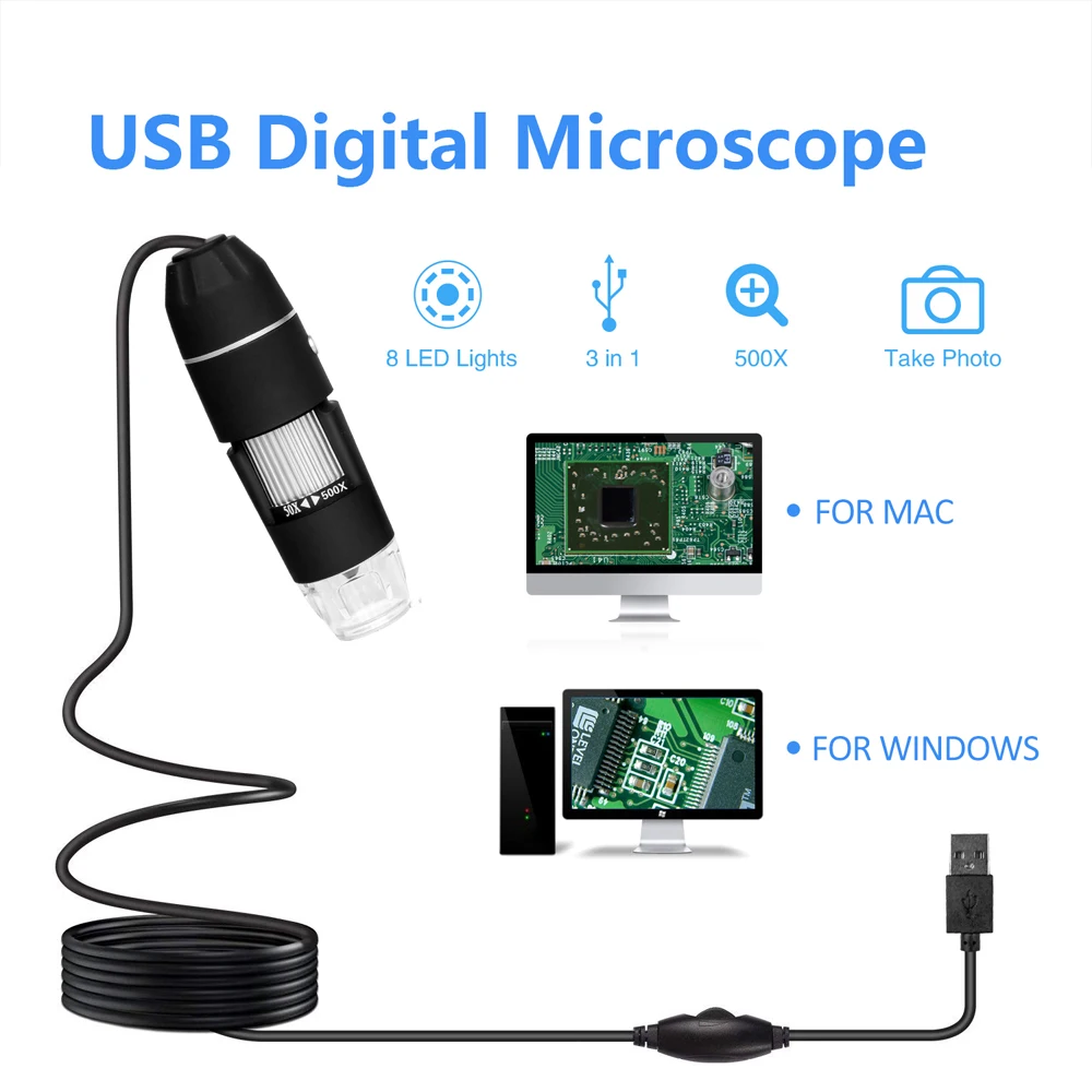 Многофункциональный портативный цифровой микроскоп USB интерфейс Электронные Микроскопы с 8 светодиодами 300000 пикселей