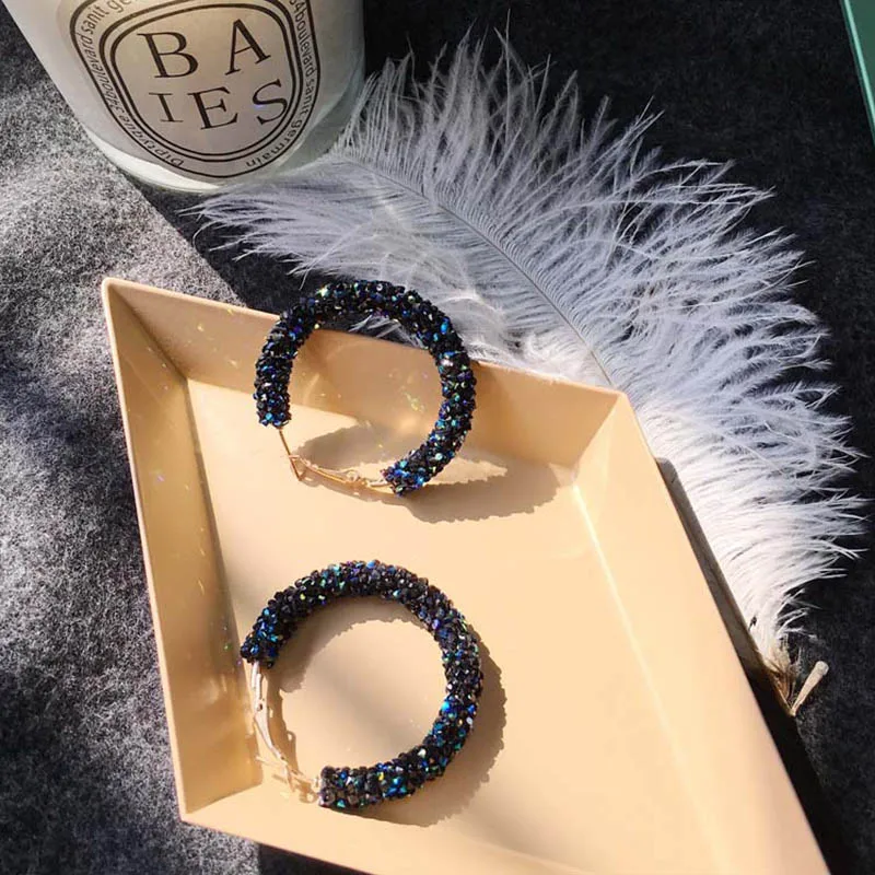 Новинка, модные шикарные серьги-кольца для женщин, блестящие Кристальные полые круглые подарочный набор украшений для ушей для свадьбы, Brincos