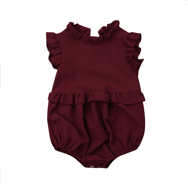 

Lovely Newborn Baby Girls Romper Summer Sleeveless Jumpsuit Outfit Sunsuit Ruffle Solid Color Clothes Playsuit 0-24M