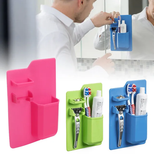 Silicone Mighty Toothbrush Razor Holder Mirror Bathroom Toiletry Silicone Mighty Toothbrush Razor Holder Mirror Bathroom Toiletry Organizer Decor
