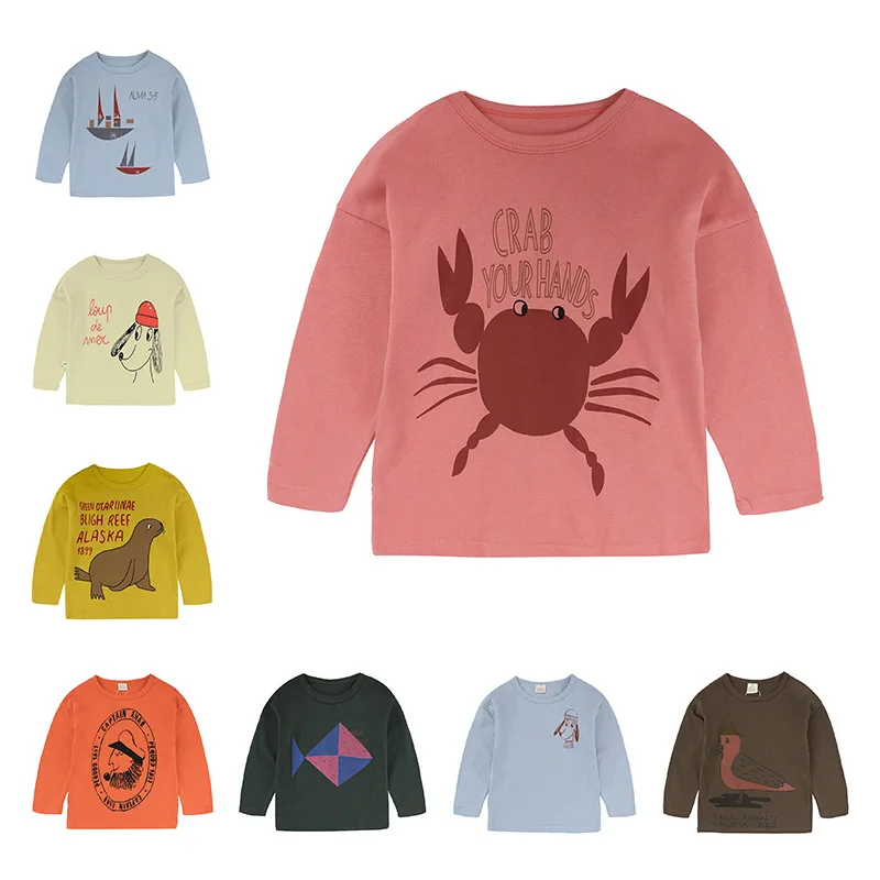 

2019 Spring New Arrive Letter Animal Printing T-shirt Spring Kids Long Sleeve T Shirts Boys Girls Baby Clothes 1-8Years
