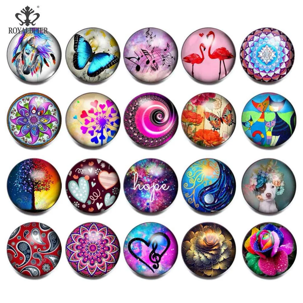 Royalbeier 20pcs/lot 18mm Glass Snap Button Beads for Jewelry Making DIY Bracelet Material Cabochon Fit mg024 | Украшения и